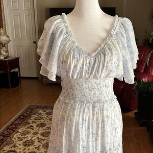 Altar'd State Blue and White Floral Maxi Dress Catherina Size Small